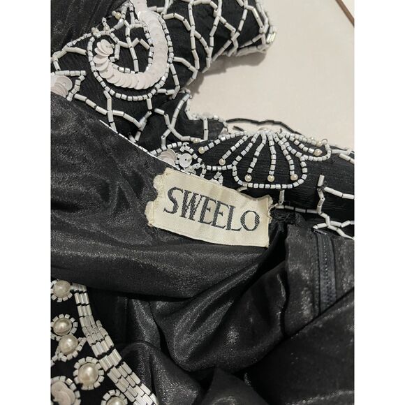 Aweelo maxi dress VTG beaded sequins fringed black white formal women 8-10 M - Picture 6 of 9
